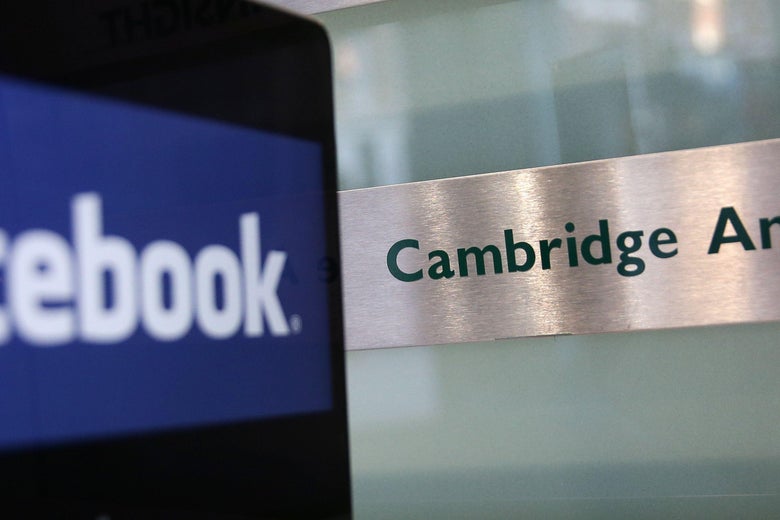 The logos of Facebook and Cambridge Analytica